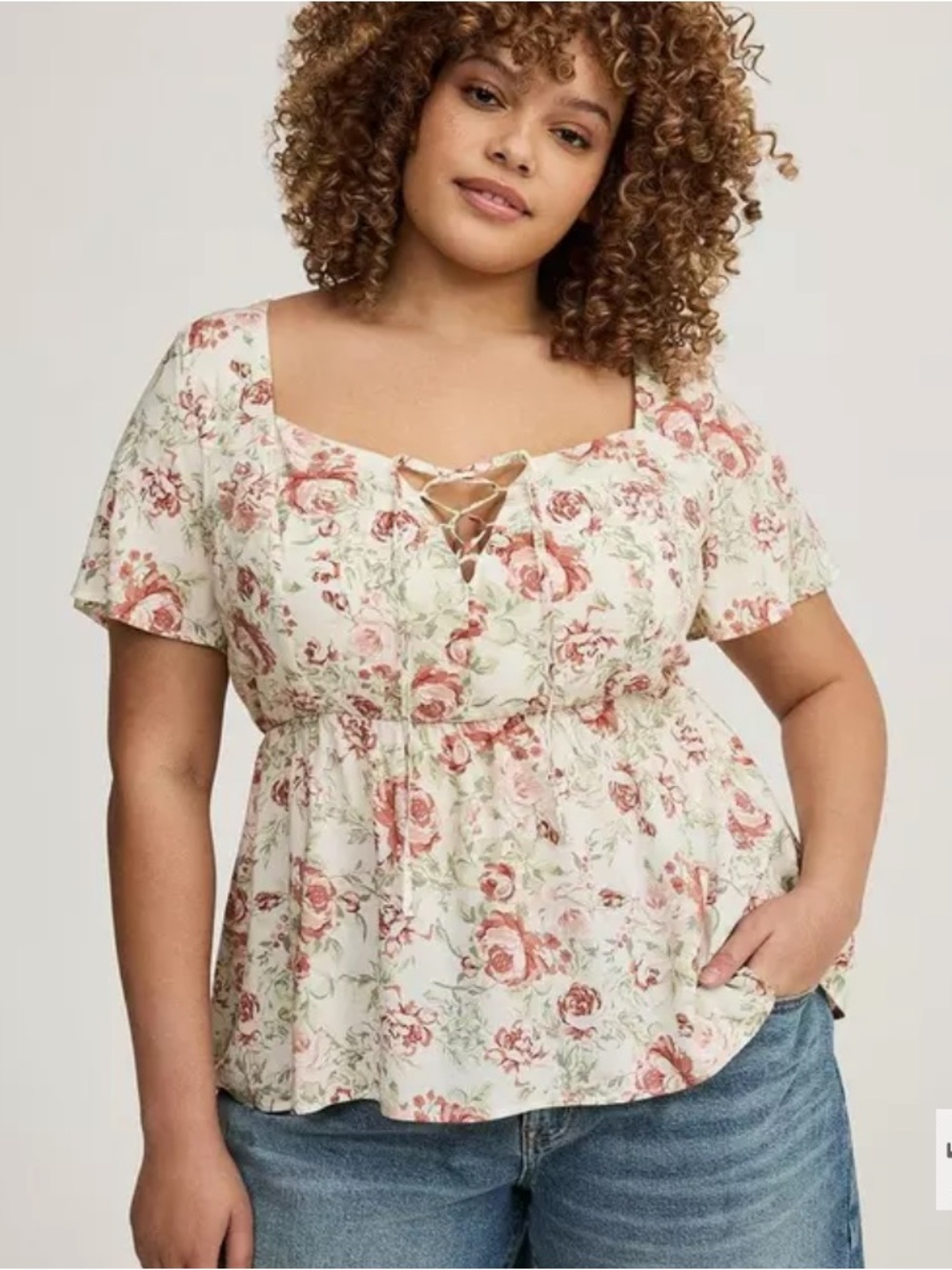 Torrid Vintage Roses Babydoll Lace Up Top NWT 1X